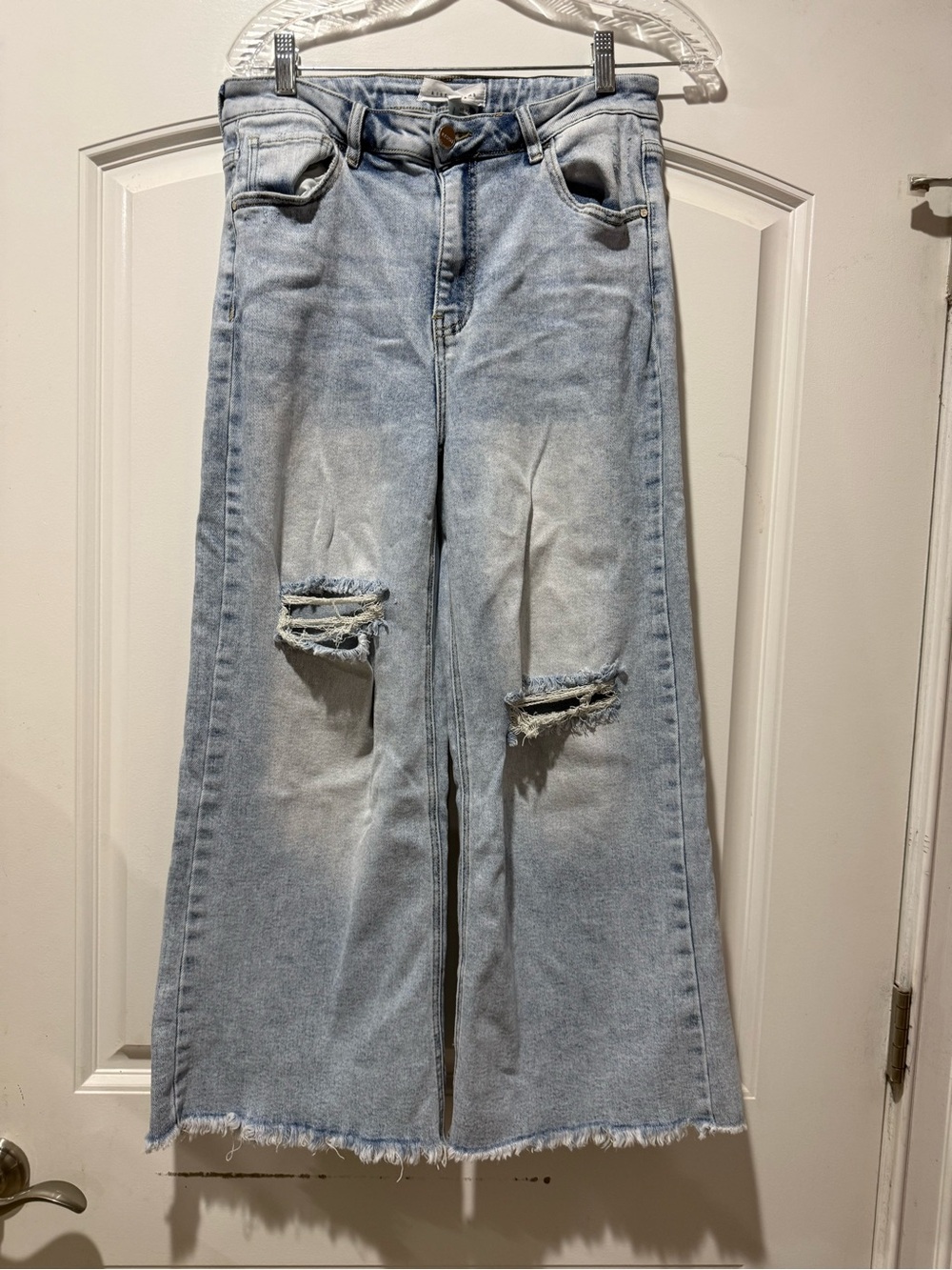 Light Wash High-Rise Wide-Leg Distressed Jeans - Women